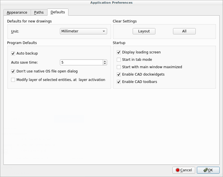 LibreCAD Application Window - Defaults